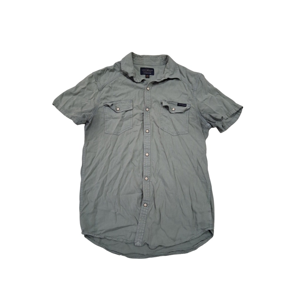 Lucky Brand Mens Small Green Short Sleeve Pearl Snap Western Utility Shirt S/P